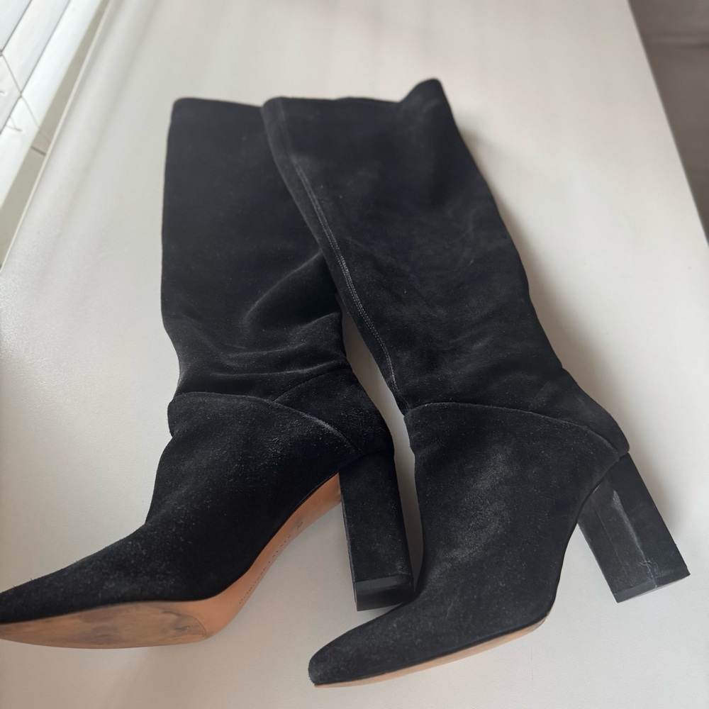 Banana Republic Tall Suede Black Knee-High Women's Boots Slouchy Style 7.5 - Picture 5 of 16